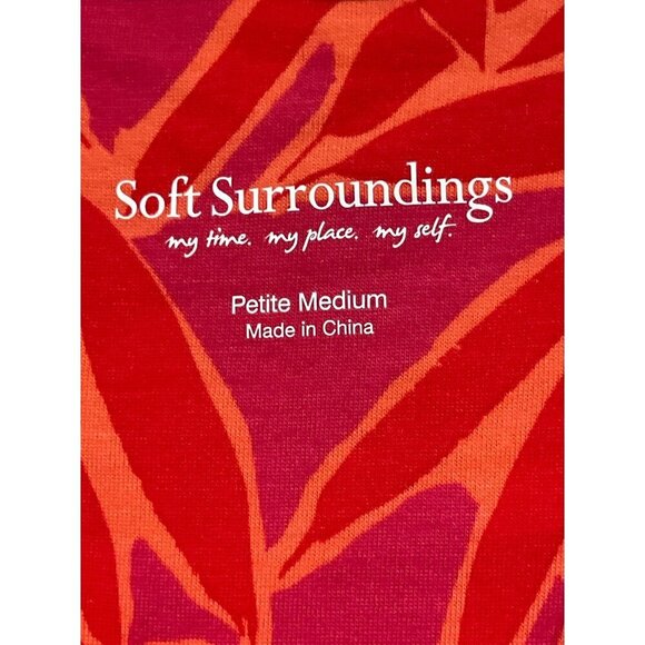 Soft Surroundings Petite Medium Red/Purple/Orange Tropical Print Cap-Sleeve Shir - Picture 2 of 5